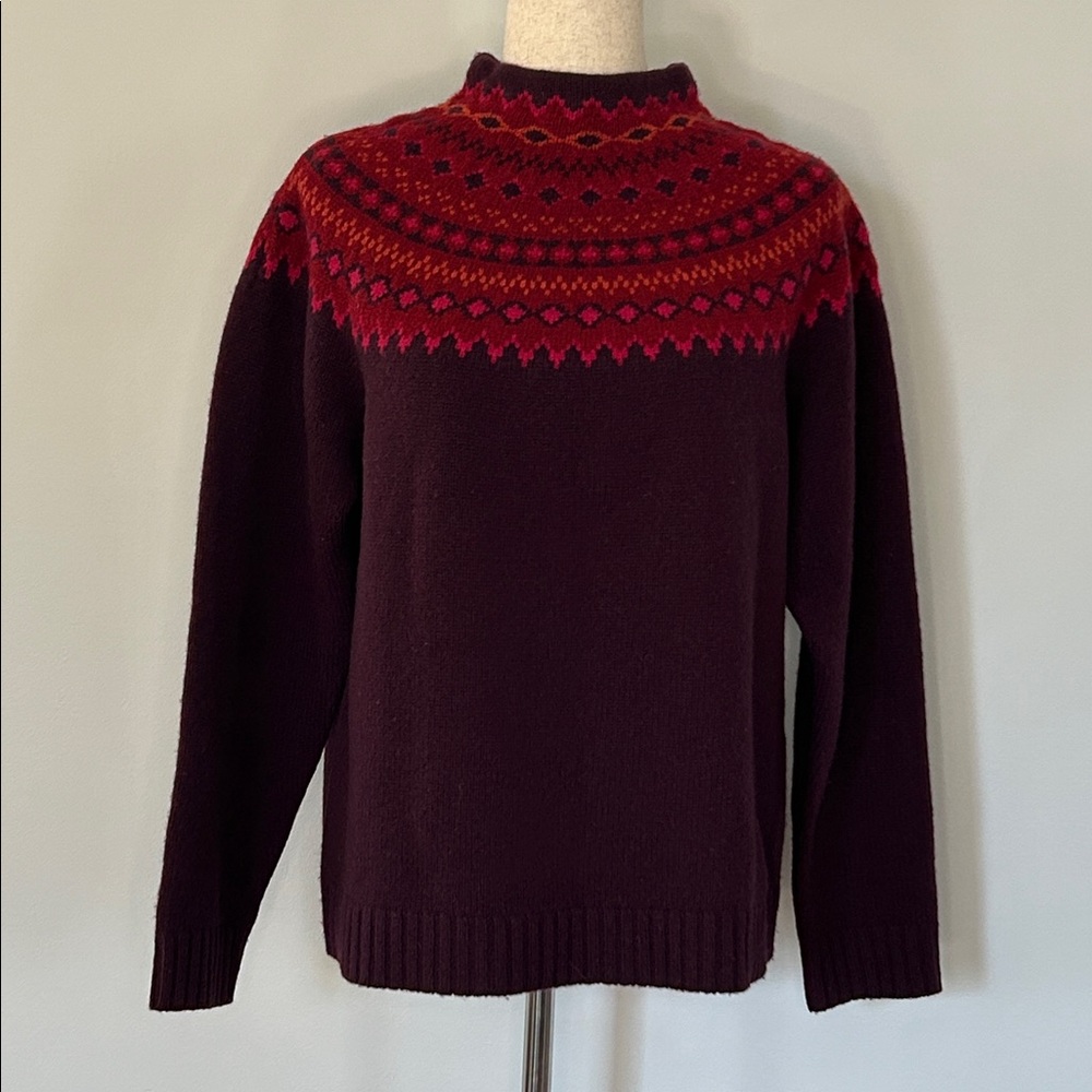 Vintage Eddie Bauer 100% Lambswool Nordic Fair Isle Funnel Neck Sweater - L